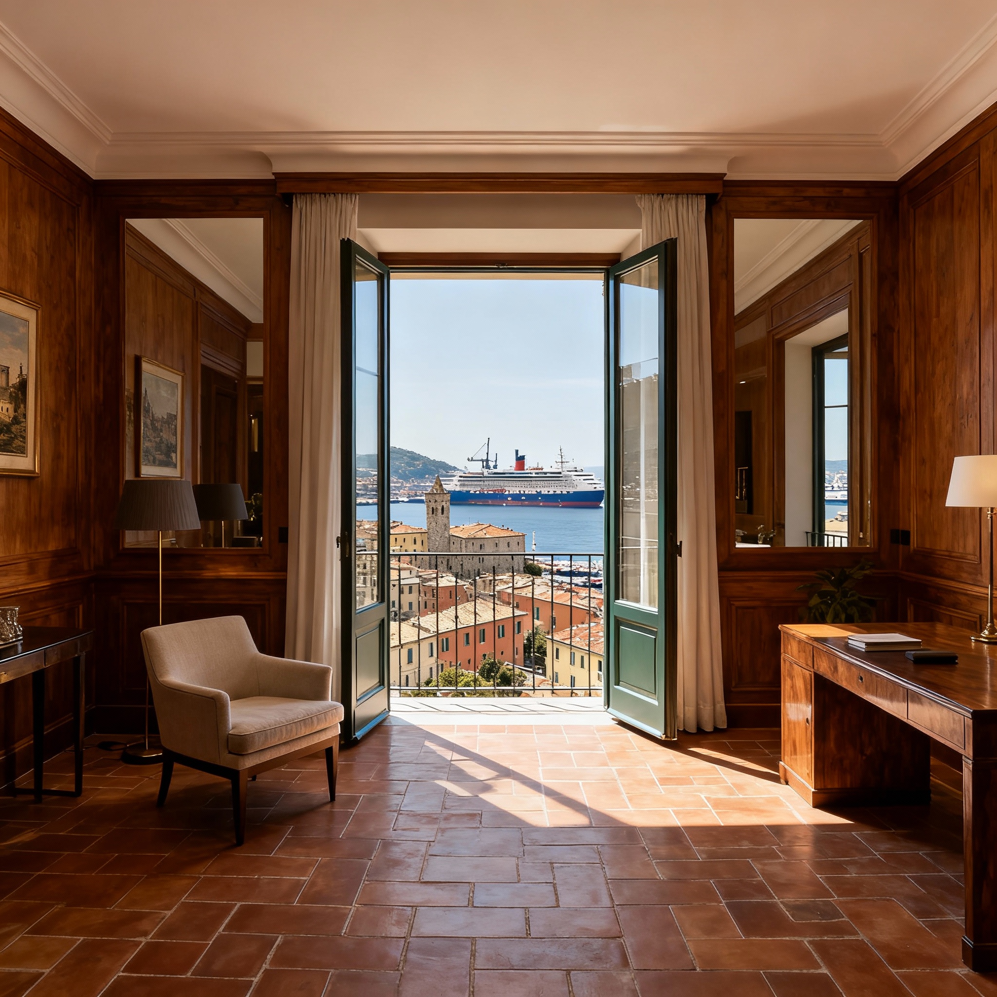 Coastal city with a medieval old town and bustling harbor, showcasing historical architecture and vibrant seaside life.