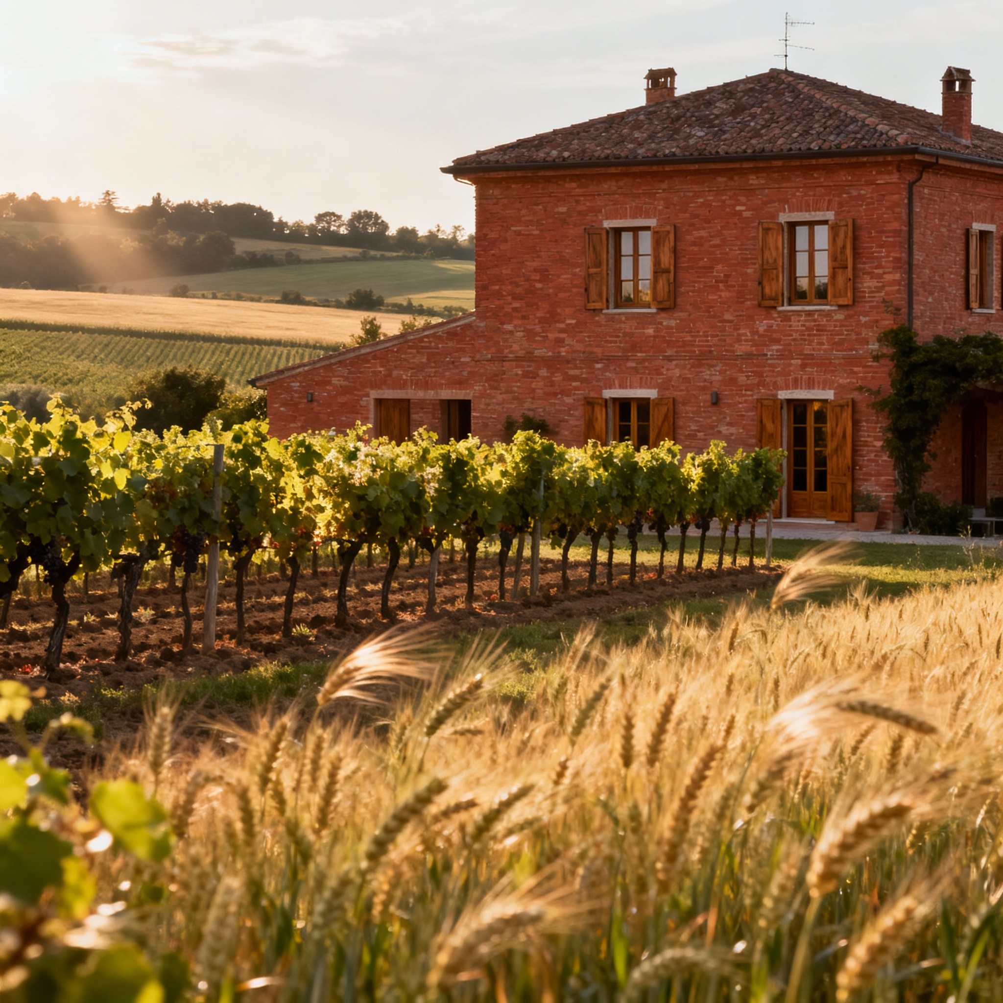 Vineyards and fertile fields between Parma and Modena, showcasing the beauty of Italy's countryside.